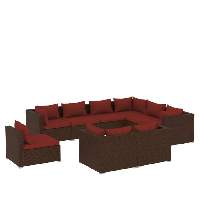vidaXL - 9-delige - Loungeset - met - kussens - poly - rattan - bruin