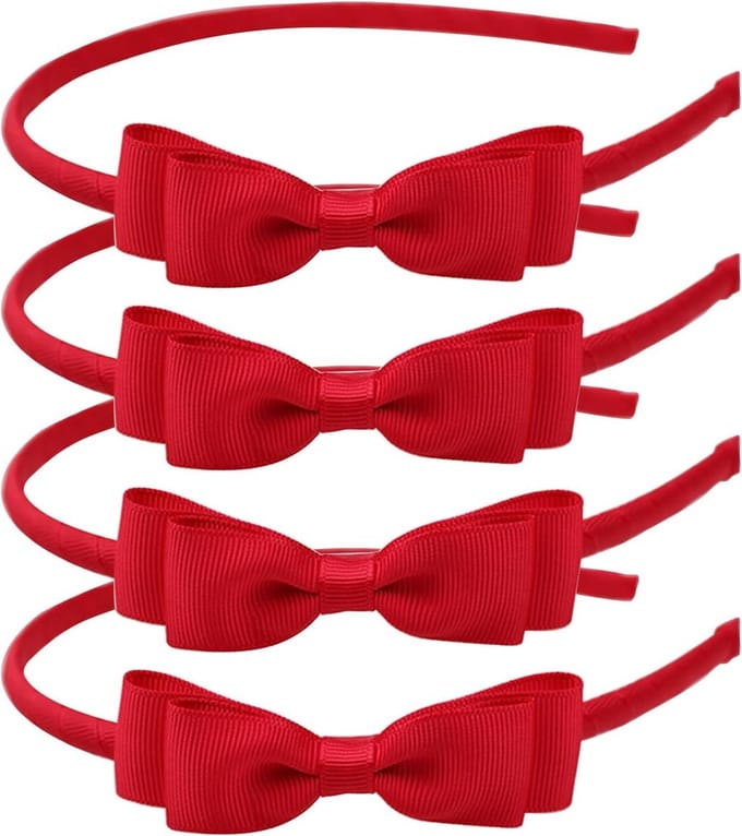 Set van 4 Rode Strik Haarbanden voor Meisjes - Mode Haaraccessoires voor Kinderen en Make-up Gebruik