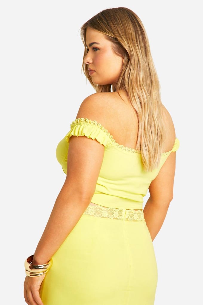 boohoo Dames Plus Haak-en-Oog Off-Shoulder Corset Top | Citroen | Maat: 46