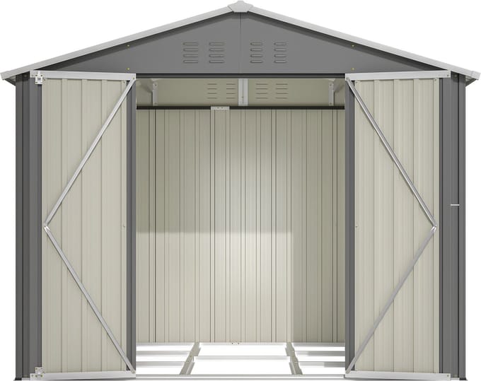 Tuinhuis Metaal - Opberghok Schuur - Tuinspullen Opbergen - Brede Klapdeur - 8 x 6 ft - Grijs