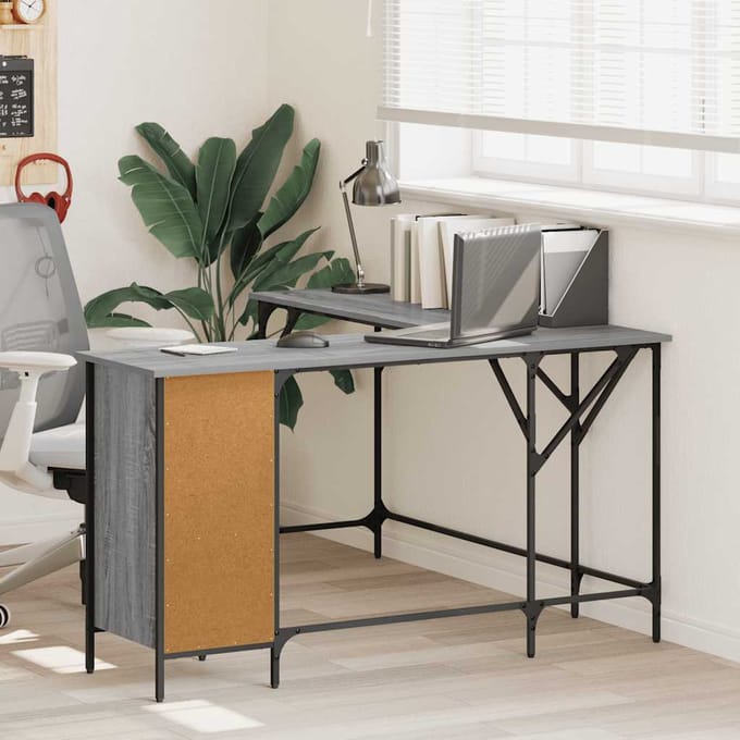 vidaXL - Bureau - 141x141x75 - cm - bewerkt - hout - grijs - sonoma - eikenkleurig