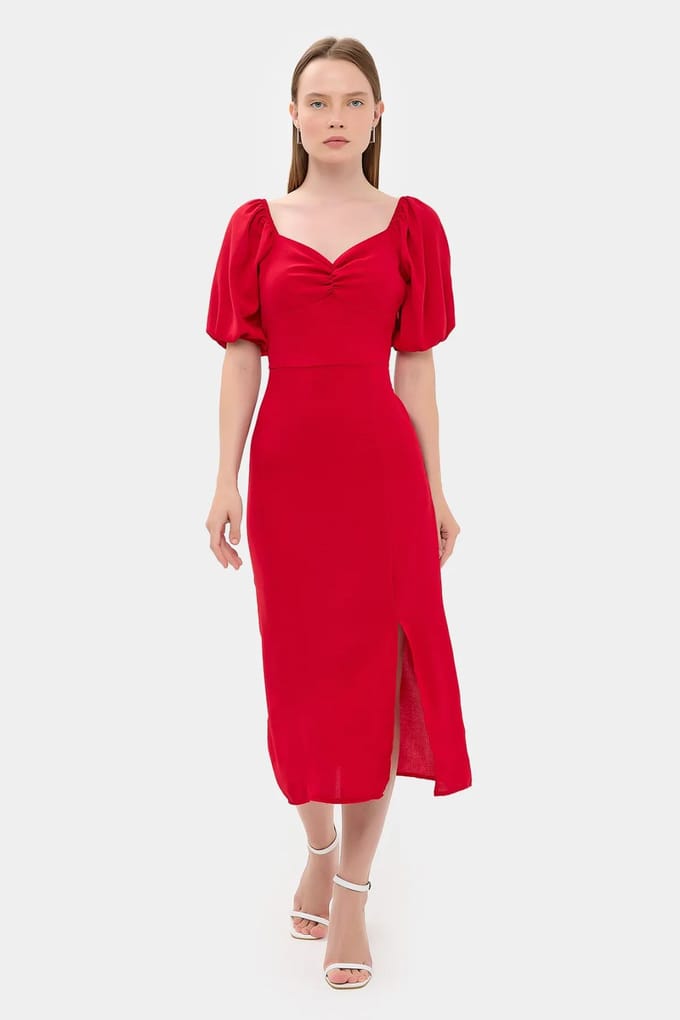 Sweetheart Hals Midi Jurk met een Zijsplit