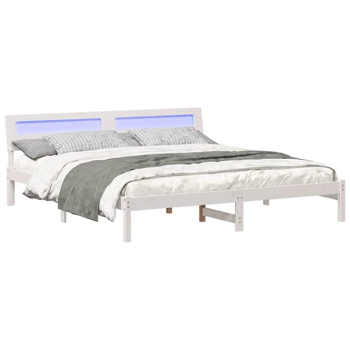 vidaXL - Bedframe - met - hoofdeinde - Wit - 180 - x - 200 - cm - Massief - grenenhout