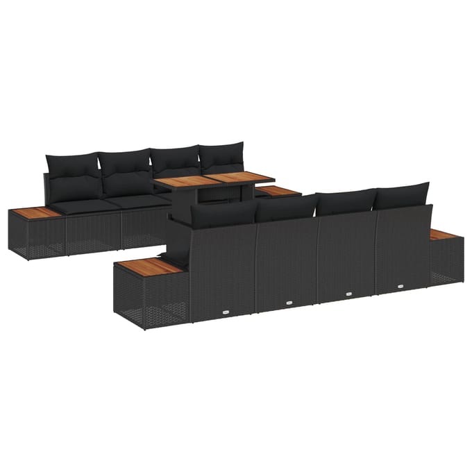 vidaXL - Tuinbank - Set - 9 - st - Zwart - poly - rattan