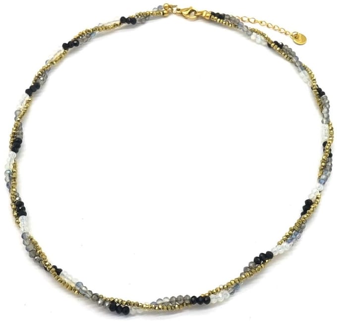 Ketting met Kralen - RVS - Lengte 39-45 cm - Zwart en Wit