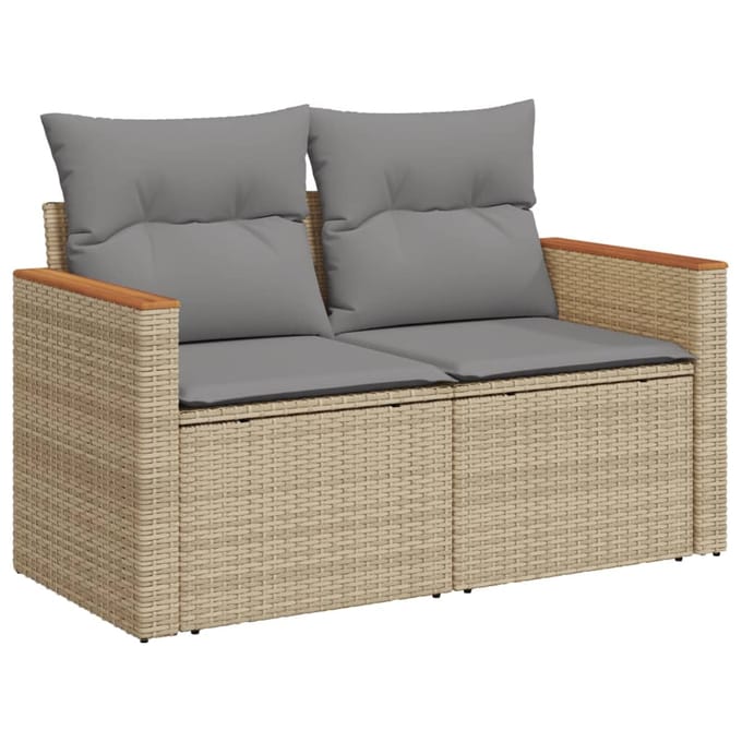 vidaXL - 8-delige - Loungeset - met - kussens - poly - rattan - gemengd - beige