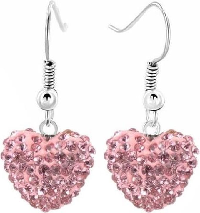 Fako Bijoux® - Oorbellen - Disco Dots - Hanger - Hart - Roze