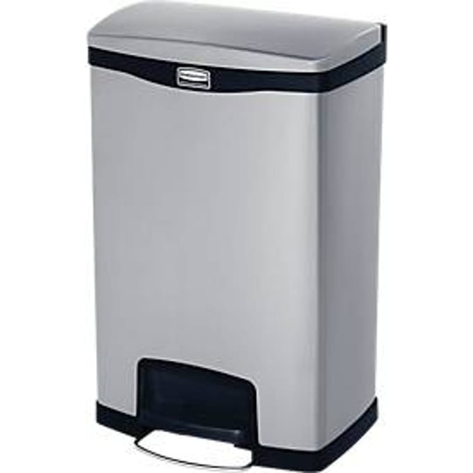 Rubbermaid - Slim Jim Step On container Front Step RVS 50 liter - Stainless steel - mat RVS, zwart - Prullenbak
