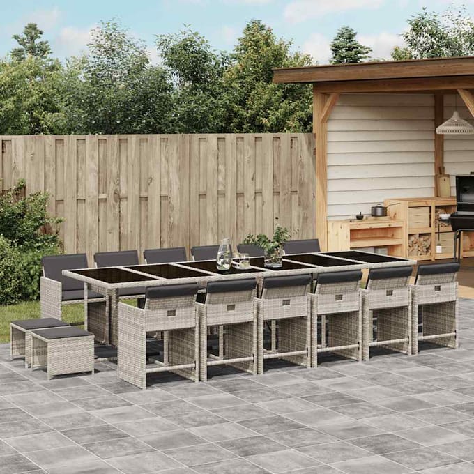 vidaXL - 17-delige - Tuinset - met - kussens - poly - rattan - lichtgrijs