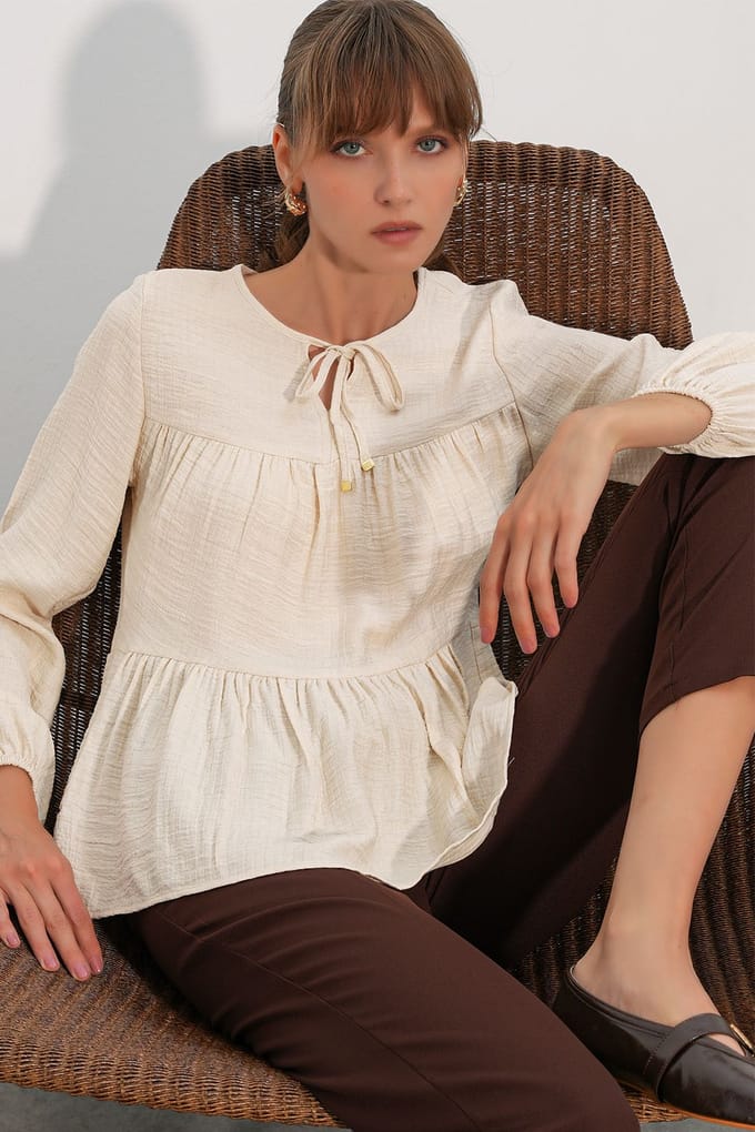 Gestructureerde Blouse met Knoopfront