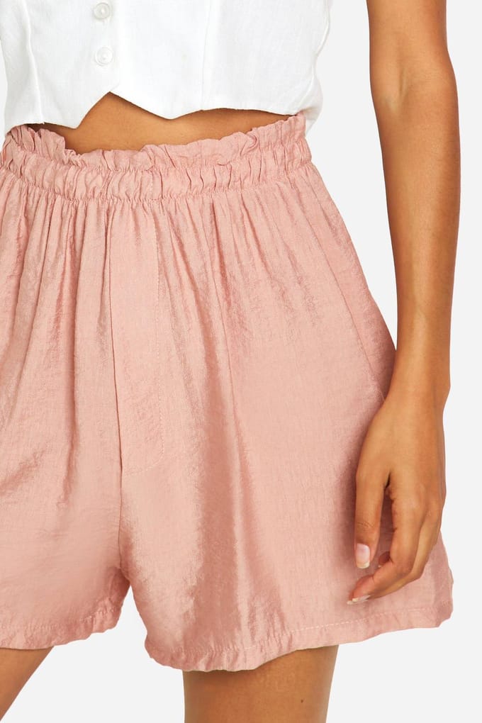 boohoo Dames Linnen Look Relaxed Fit Shorts | Stoffig Roze | Maat: 34