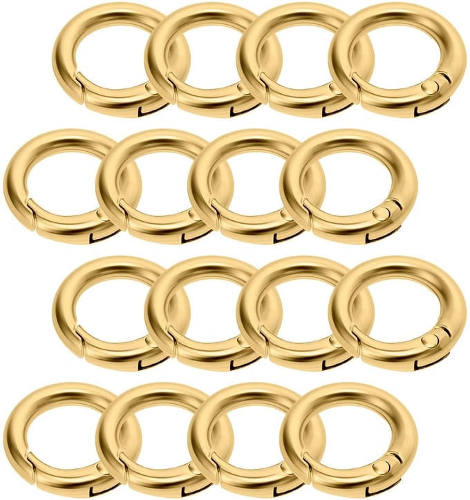 Dailygoods- Karabijnhaak Mini - 16 Stuks - Splitringen - Sleutelhanger - Ronde O-ring - DIY Handwerk - Gouden Legering - Splitring