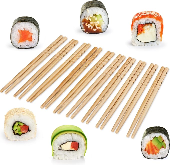 bamboe eetstokjes - herbruikbaar - 10 paar - 24 cm lang - voor sushi