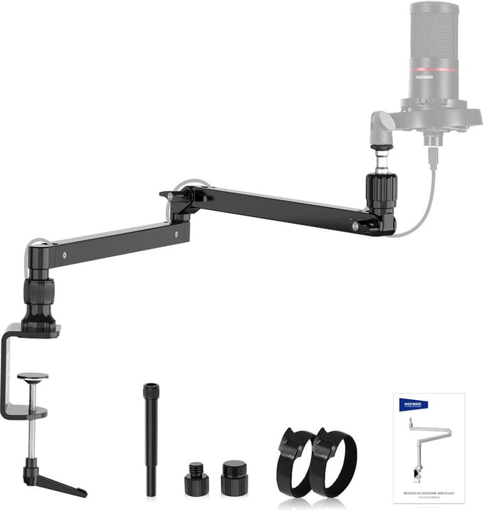Low Profile Microfoonarm met Demping voor Streaming en Online Vergaderingen