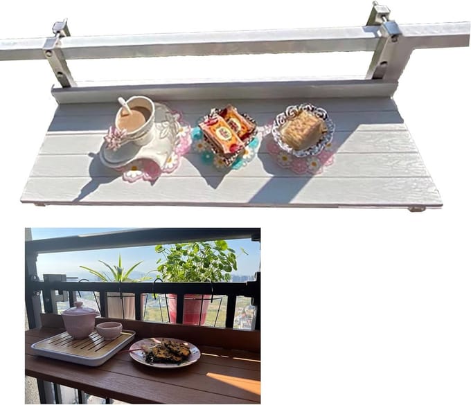Balkontafel - Hangtafel Klaptafel - Buiten Leven - Verstelbare Leuning - 80x26cm - Wit