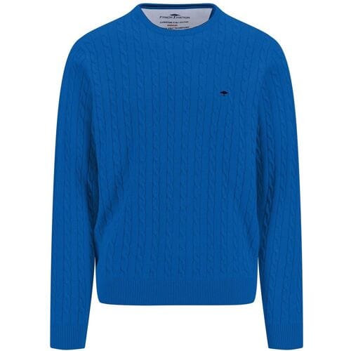Fynch-Hatton Trui O-Neck Superfine Cotton Cable Knit Strong Blue / male