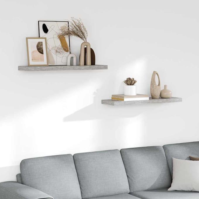 vidaXL - Wandschappen - zwevend - 2 - st - 80x23,5x3,8 - cm - MDF - betongrijs