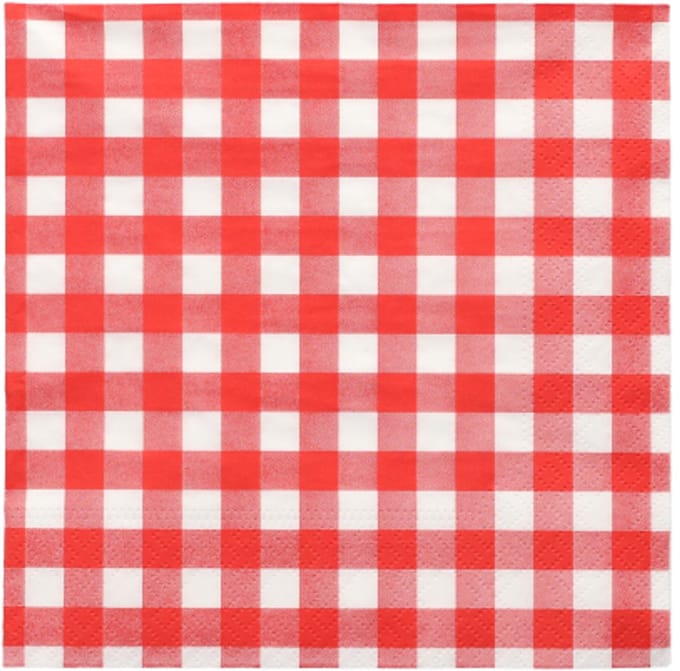 100 Servetten 3-laags 1/4 vouw 33 cm x 33 cm rood Vichy Karo