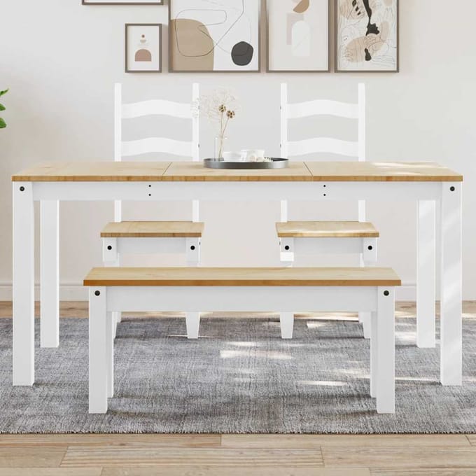 vidaXL - Eettafel - PANAMA - 160x80x75 - cm - massief - grenenhout - wit