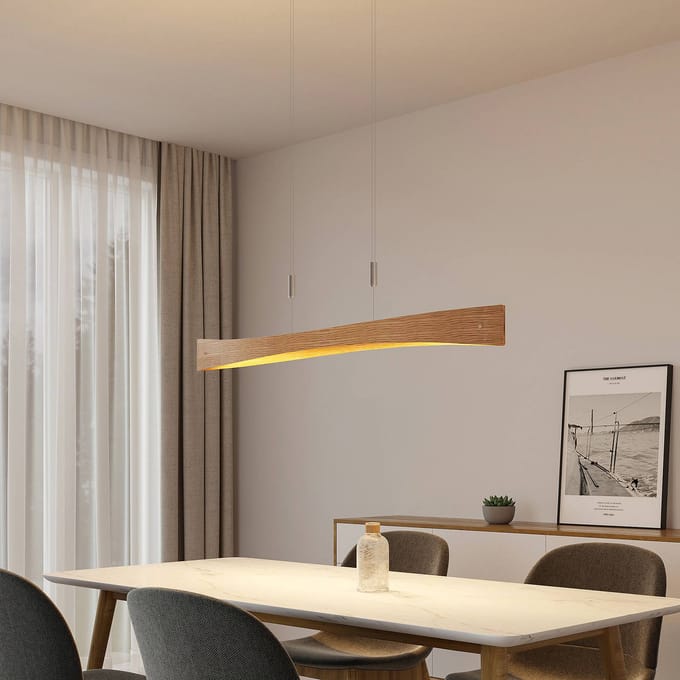 Lindby LED hanglamp Beazina, eiken, metaal, 118cm