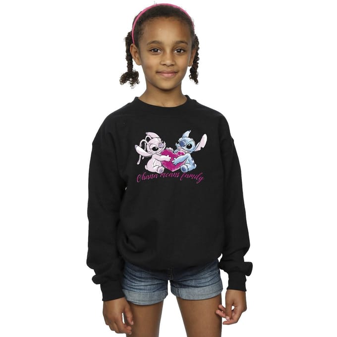 Disney Meisjes Lilo En Stitch Ohana Hart Met Engel Sweatshirt (Zwart)