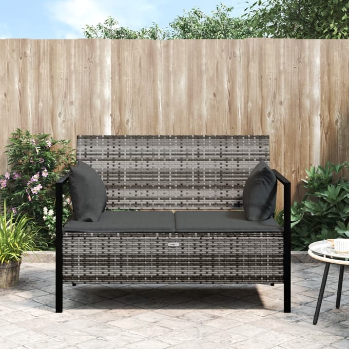 vidaXL - Tuinbank - 2-zits - met - kussens - poly - rattan - grijs