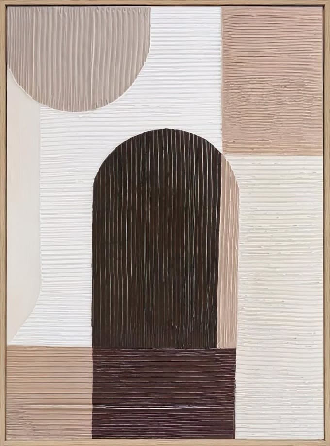 Ter Halle - Schilderij - Wanddecoratie - 3D Art - Beige Abstracte Bogen - 60x80cm (2)
