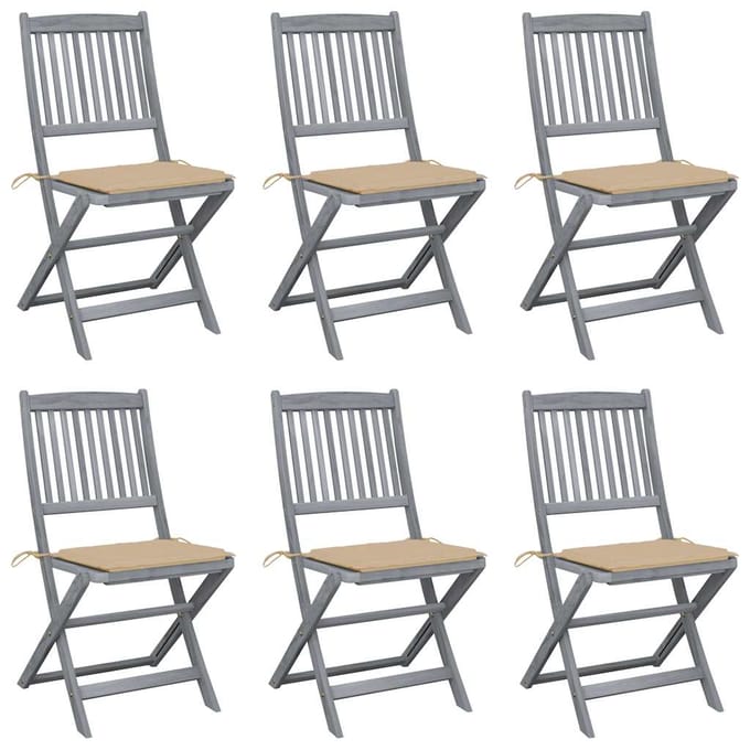 vidaXL - Inklapbare - stoelen - 6 - st - met - kussens - massief - acaciahout