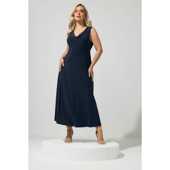 Yours London Yours Marineblauwe Gedrapeerde Maxijurksize 40