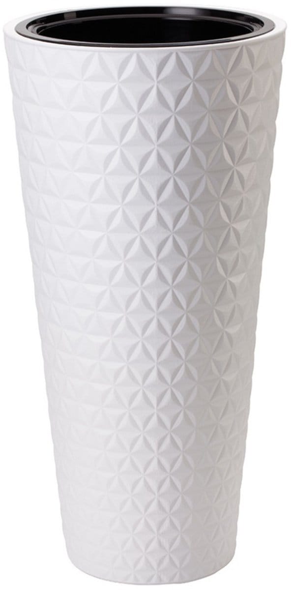 Form Plastic Plantenpot/bloempot Diamond - kunststof - wit - D40 x H80 cm - met binnenpot