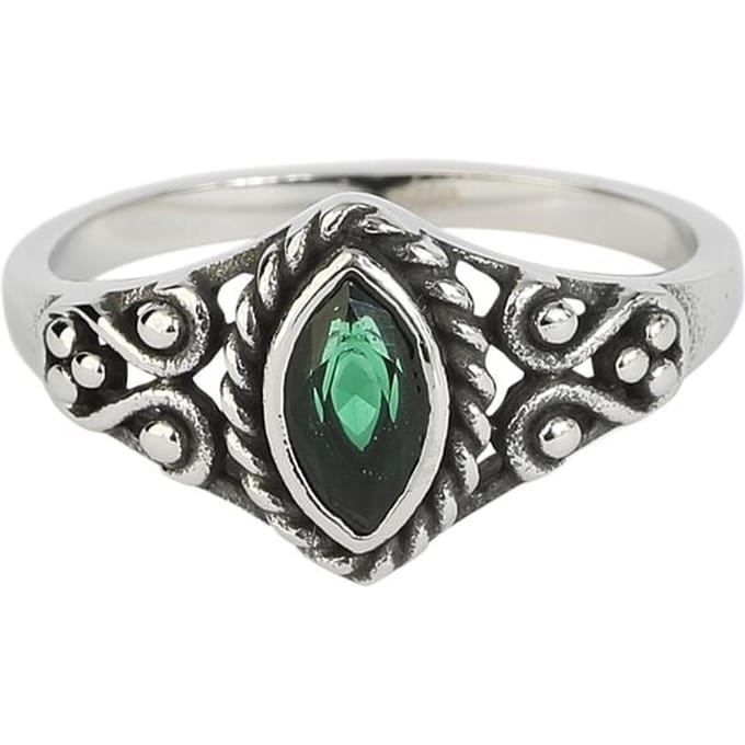 etNox Ring - Green Navette - voor Vrouwen - zilverkleurig