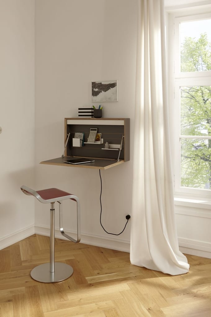 Müller Möbelwerkstätten - FLATBOX secretaire - CPL wit met berk - Techniekpakket 1: led + stopcontact