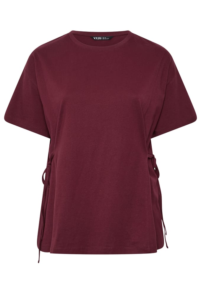 Yours Bordeauxrood Tshirt Met Striksluiting Aan De Voorkant Size 42