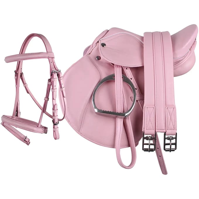 QHP Compleet Zadelset - Maat Shetlander-pink / 13 inch