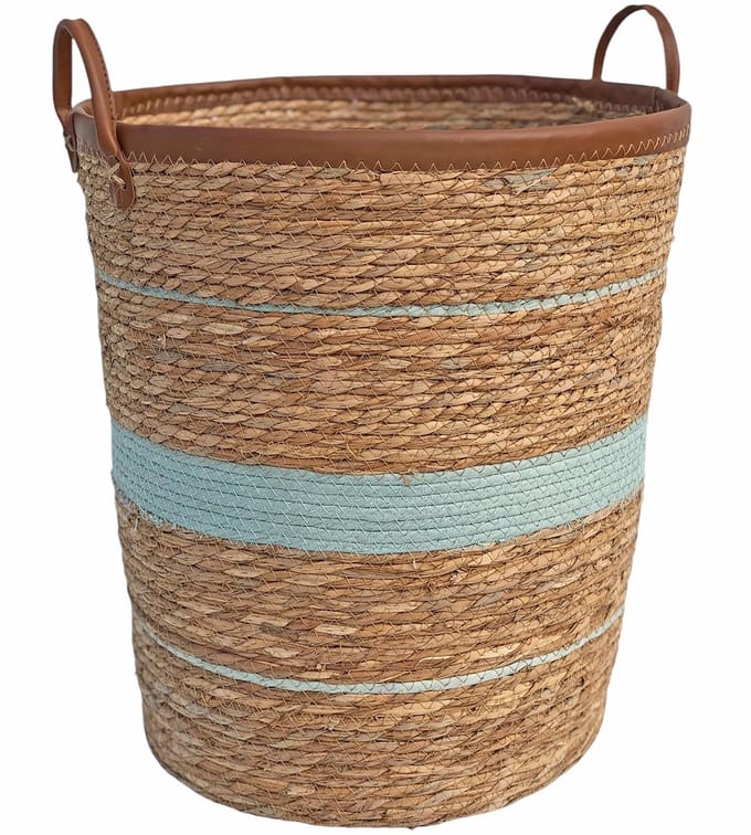 Lavandoux - Wasmand - Zeegras - Naturel en Blauw - S: Ø36 x H40 cm