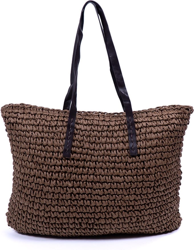 Monnq - strandtas met rits - rieten tas - strandtas riet - Maha Brown