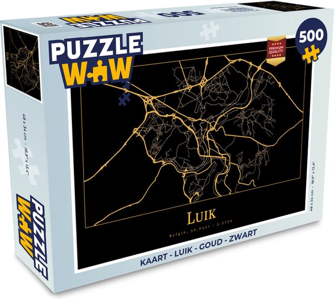 Puzzel Kaart - Luik - Goud - Zwart - Legpuzzel - Puzzel 500 stukjes