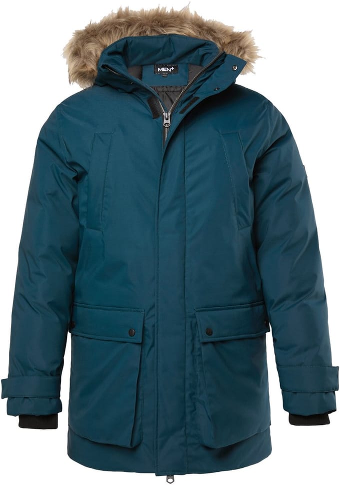 Men Plus - Heren - Functionele parka capuchon met imitatiebont - Donker dennengroen - Maat L