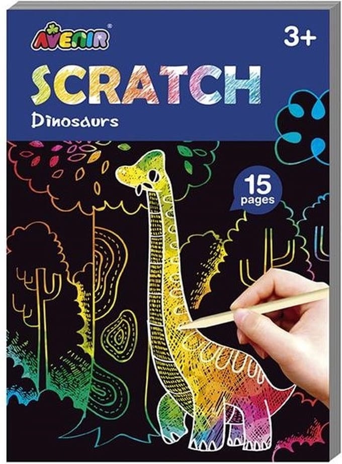 AVENIR Scratch Art Boek Mini A6 - Dinosaurussen - 15 Pagina'S - 3 Jaar