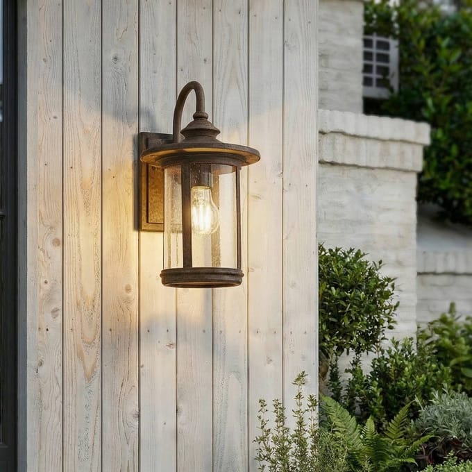 Lindby - Wandlamp buiten - 1licht - Aluminium, glas - H: 33.4 cm - E27 - roest, transparant