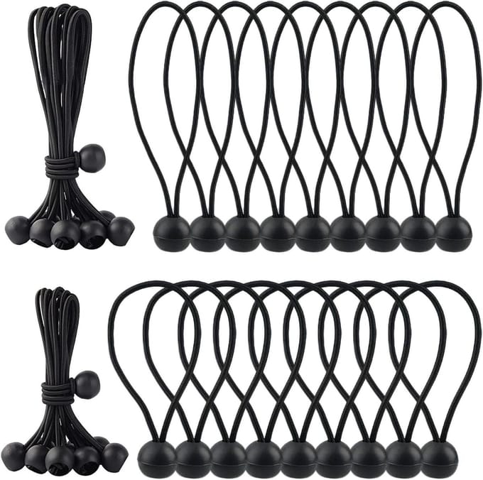Spanrubbers met Bal - Zeilspanners Elastiek - Dekzeilen Bevestigen - Reflecterend 's Nachts - 10/15 cm - Zwart