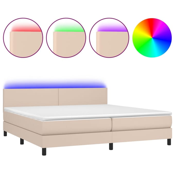 vidaXL - Boxspring - met - matras - en - LED - kunstleer - cappuccinokleur - 200x200cm