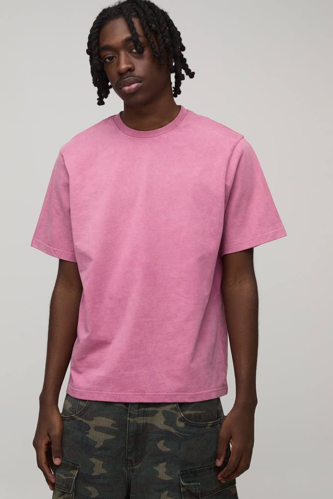 Essential Gewassen Boxy Heavyweight T-shirt | Washed Pink | Size Medium