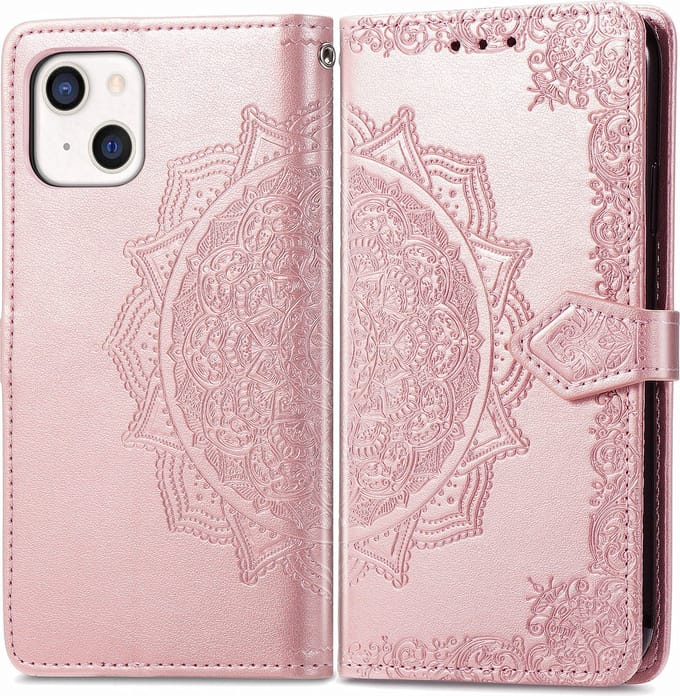 Bookcase geschikt voor Apple iPhone 13 - Roze - Bloemen - Portemonnee Hoesje