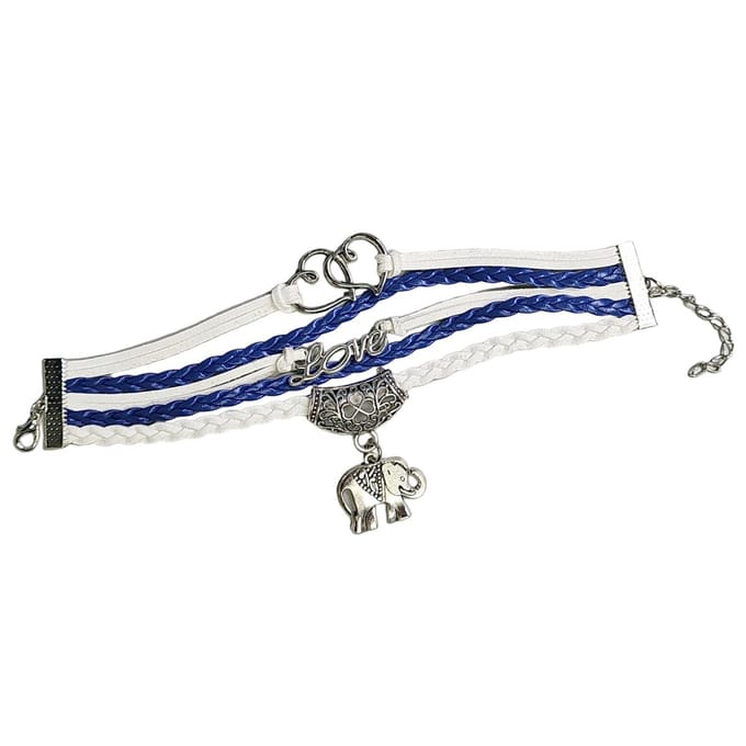 Fako Bijoux® - Multi Armband - Harten Love Olifant - Blauw/Wit