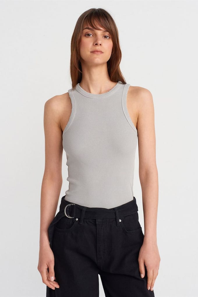 Mouwloze Geribbelde Brei Blouse