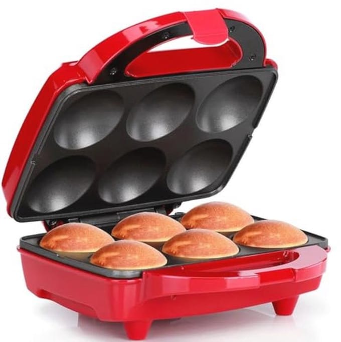 Cupcake Maker - Muffin Apparaat - Thuis Bakken - Non-stick Coating - 6 Stuks - Rood RVS