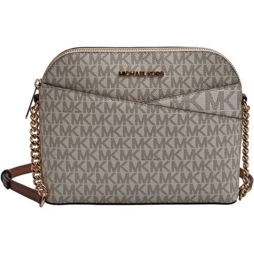 Michael Kors Dames Jet Set Travel Medium Leer X Cross Dome Schoudertas (Vanilla Signature/Goud)