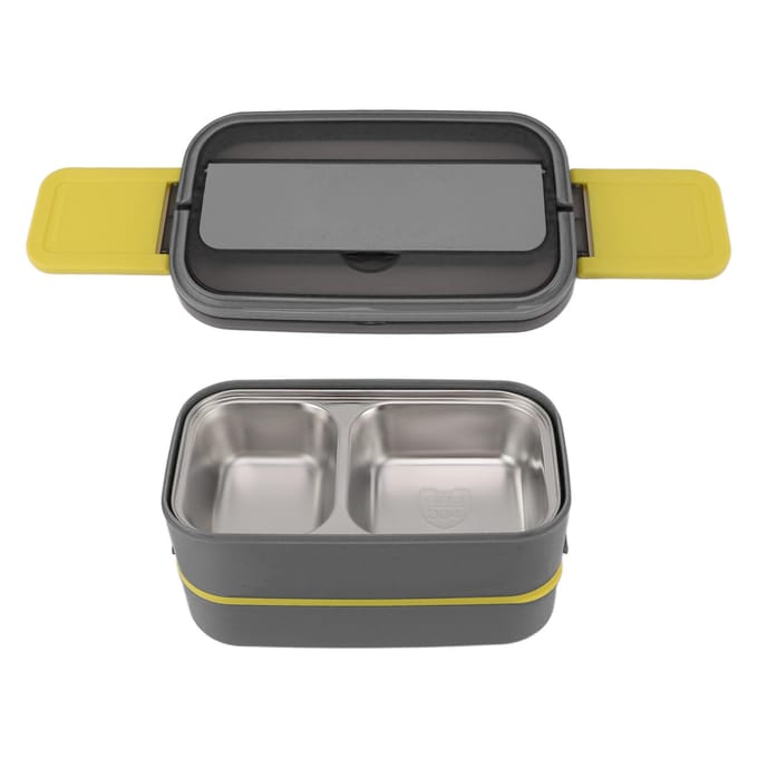 Lunchbox Dubbele Laag Magnetronbestendig Lekdicht Roestvrij Staal Draagbaar Verdeeld Bento Box voor White gray