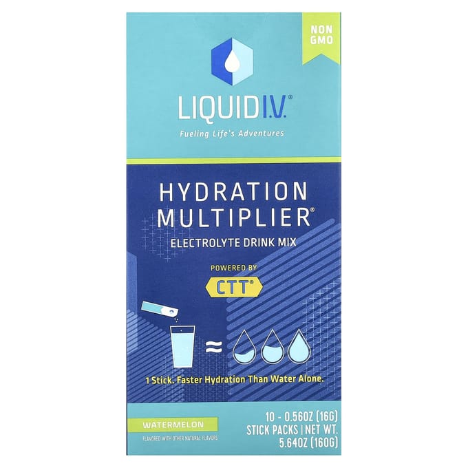 Liquide IV, multiplicateur d'hydratation, mélange pour boisson électrolytique, saveur pastèque, 10 sachets individuels, 15 g (16 g) Chaque